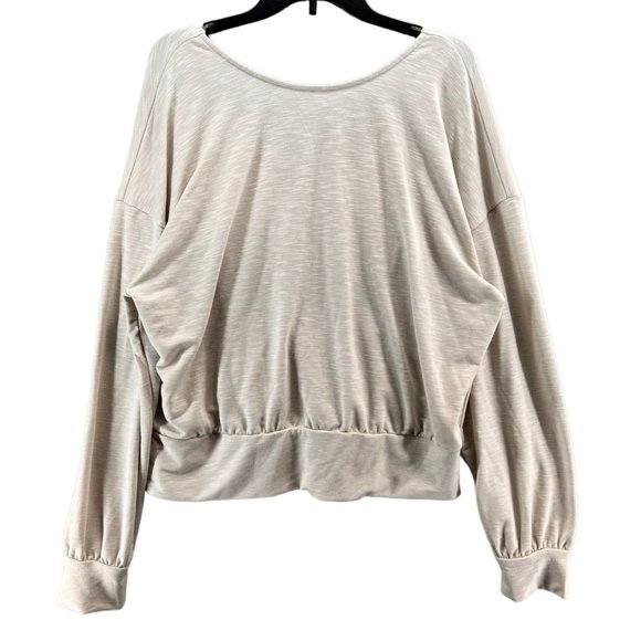 Express Tops - Express Balloon Sleeve Open Back Surplice Knit Sweatershirt Beige Womens XL